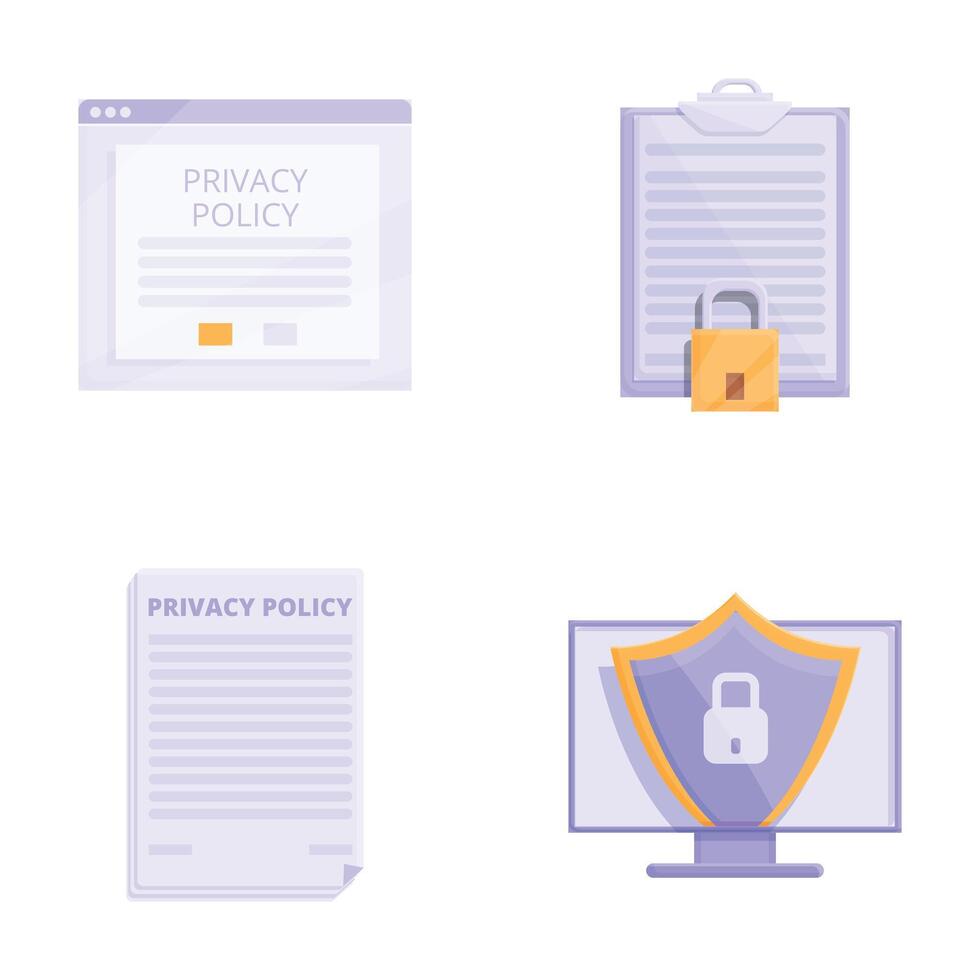 Privacy policy icons set cartoon . Gdpr safety vector