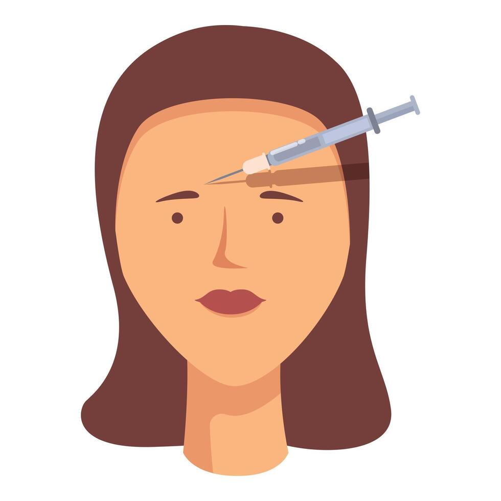 Injection shot treatment face icon cartoon . Vial instrument vector