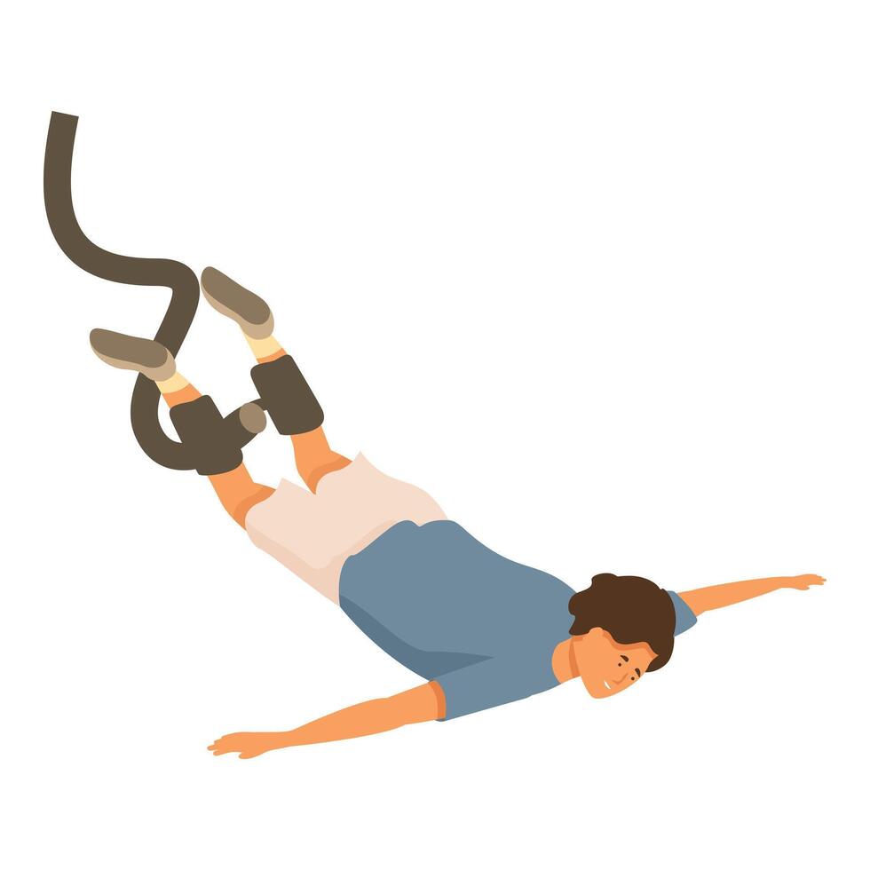 Teen boy free fall icon cartoon . Bungee jumping vector
