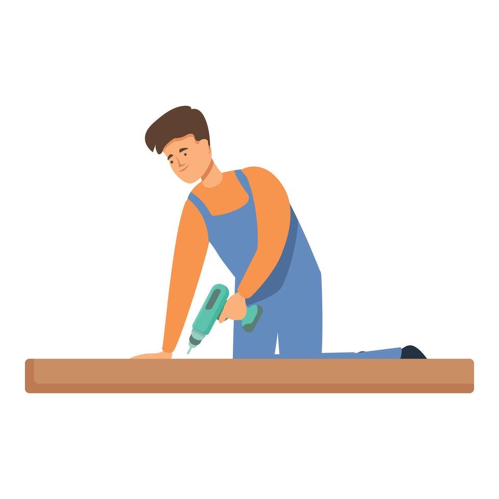 carpintero utilizando destornillador icono dibujos animados . mueble hogar montaje vector
