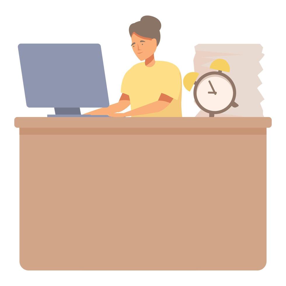 Desk office worker icon cartoon . Workaholic element vector