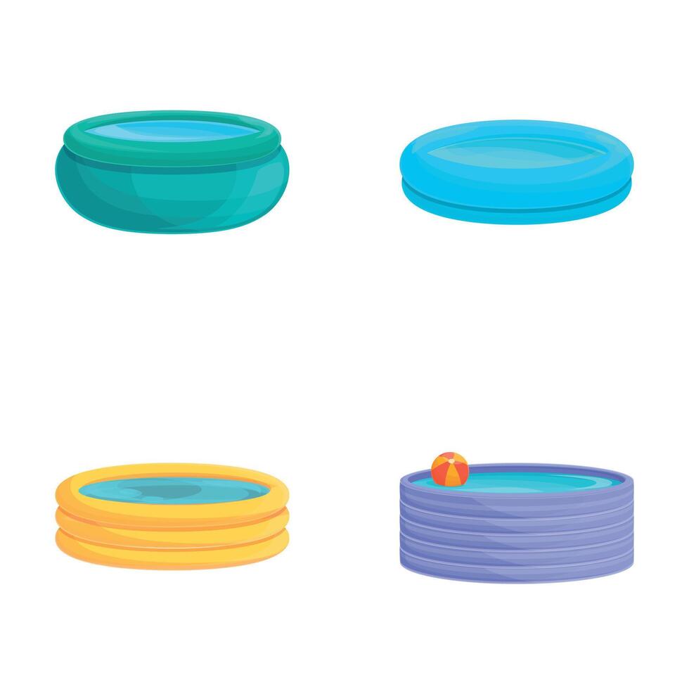 Inflatable pool icons set cartoon . Swimming pool of various shape vector