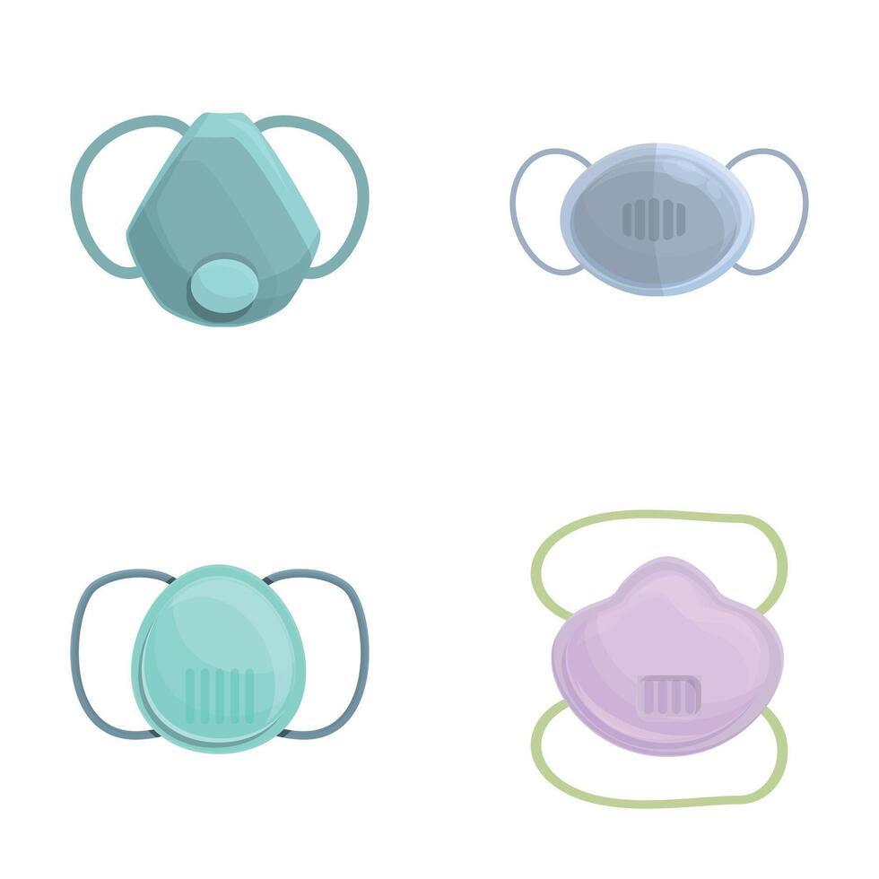 Protective mask icons set cartoon . Virus protection respirator vector
