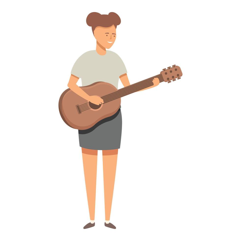 Girl guitar play icon cartoon . Musician play concert vector