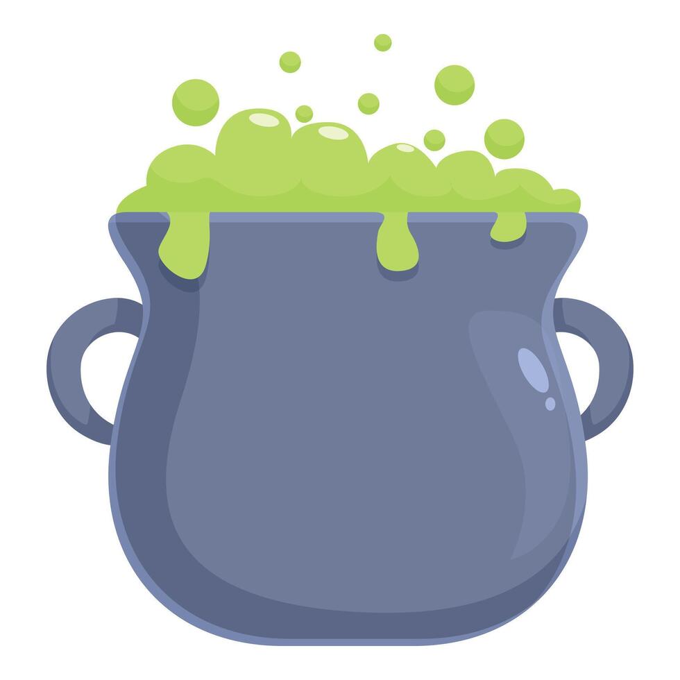 Green potion cauldron icon cartoon . Composition potion wizard vector