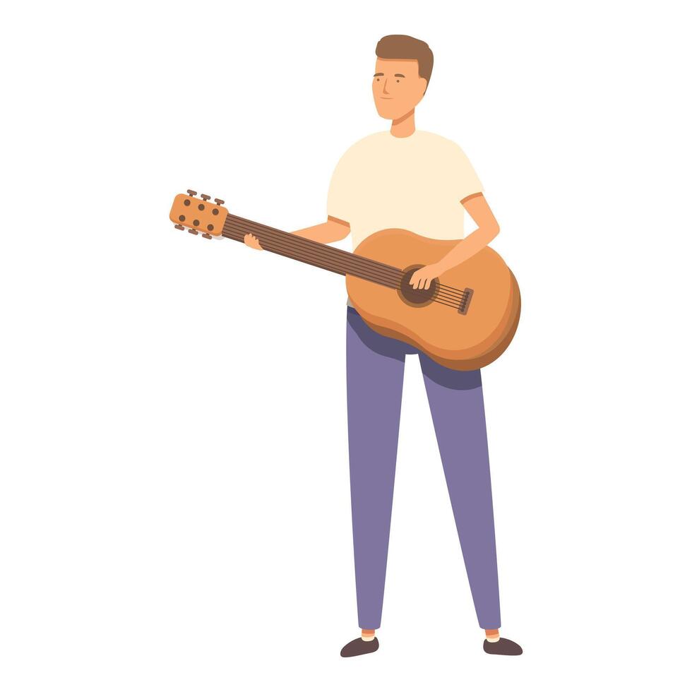 Training guitar lesson icon cartoon . Modern boy vector