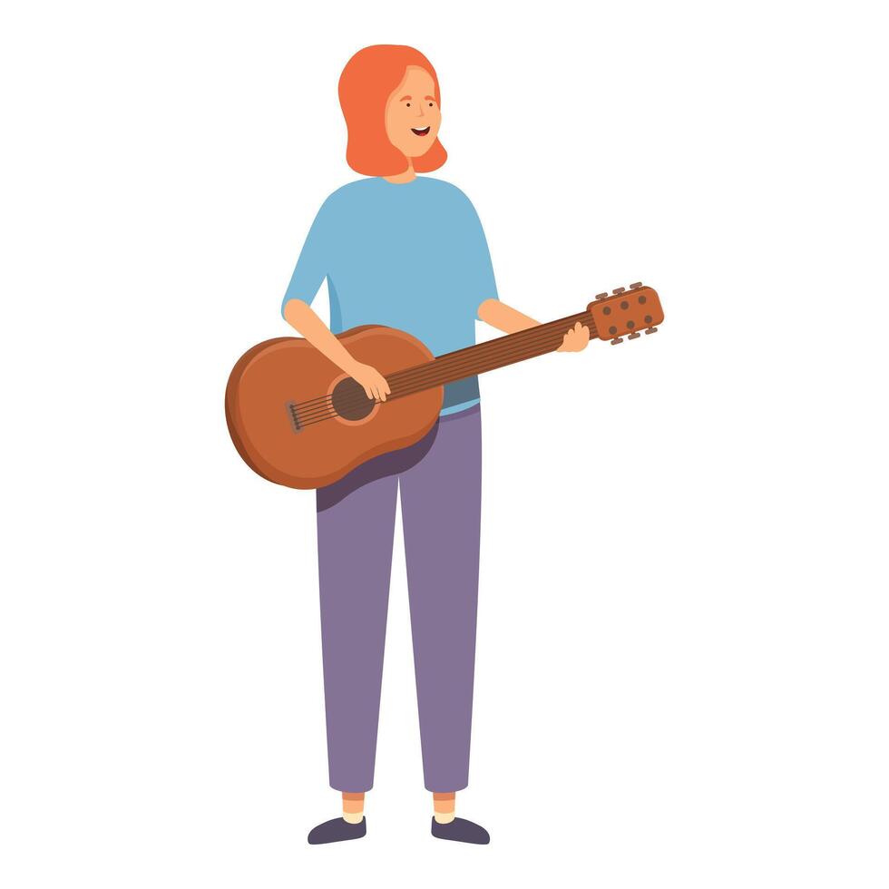 Girl guitar practice icon cartoon . Person play vector
