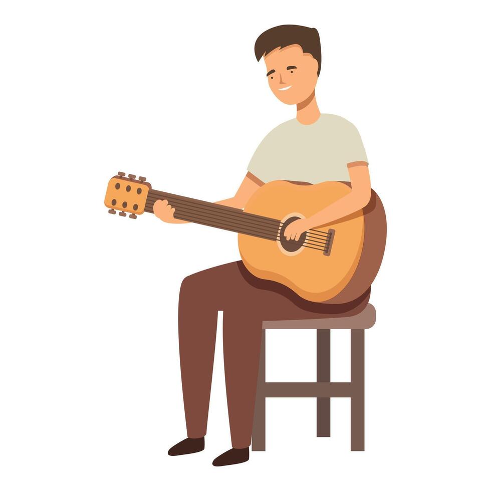 Guitarist person on chair icon cartoon . New lesson vector