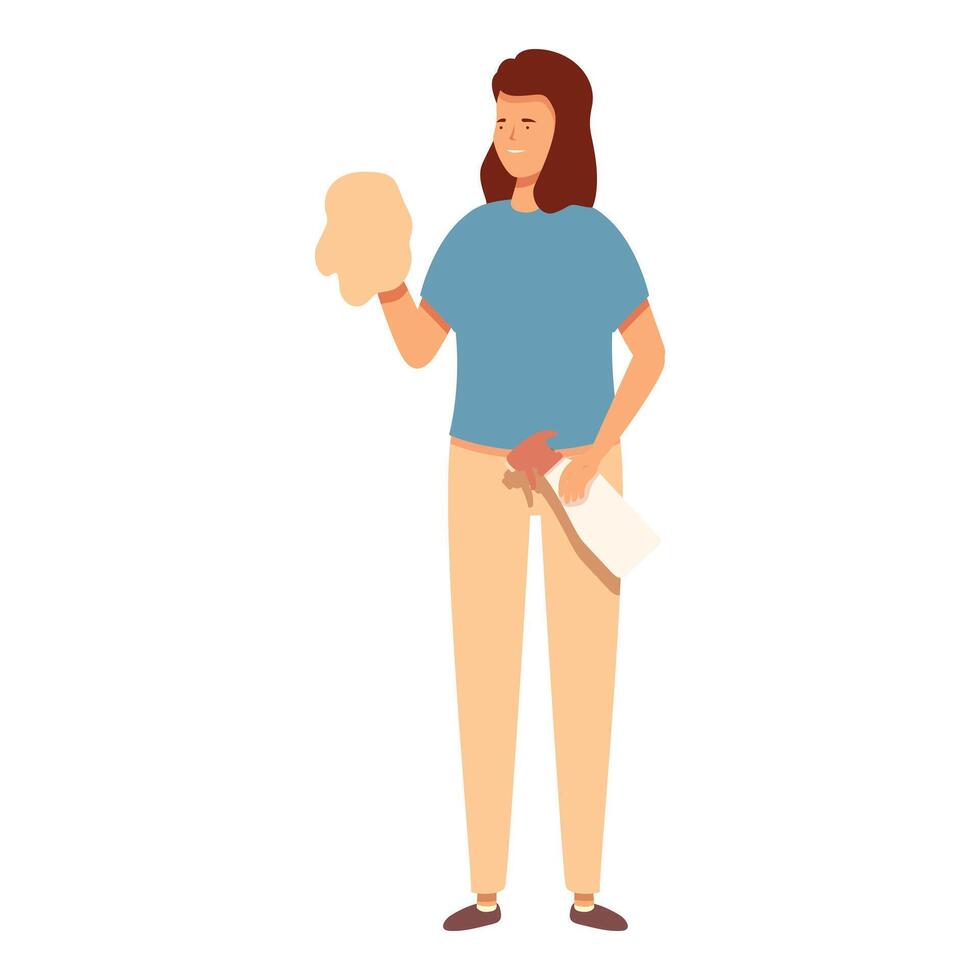 Mom take windows sprayer cleaner icon cartoon . Daily routine vector