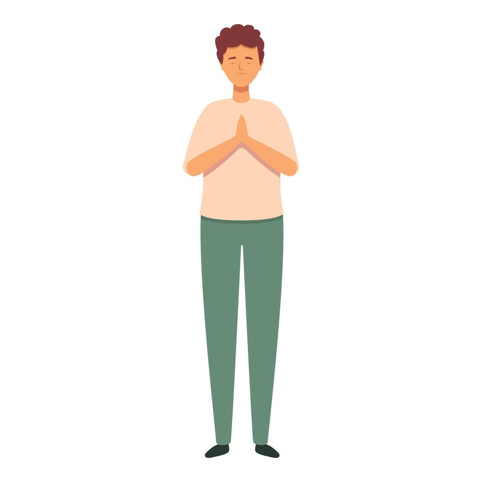 Christian boy pray icon cartoon . With closed eyes vector