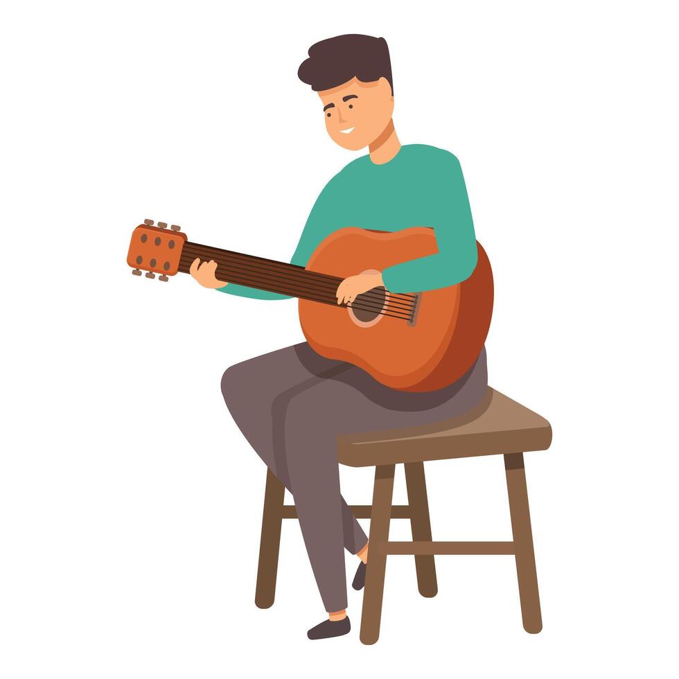 Guitar boy performer icon cartoon . Modern audio vector