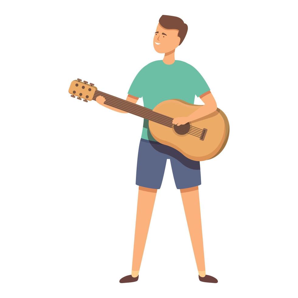 Fast guitar boy play icon cartoon . New string lesson vector