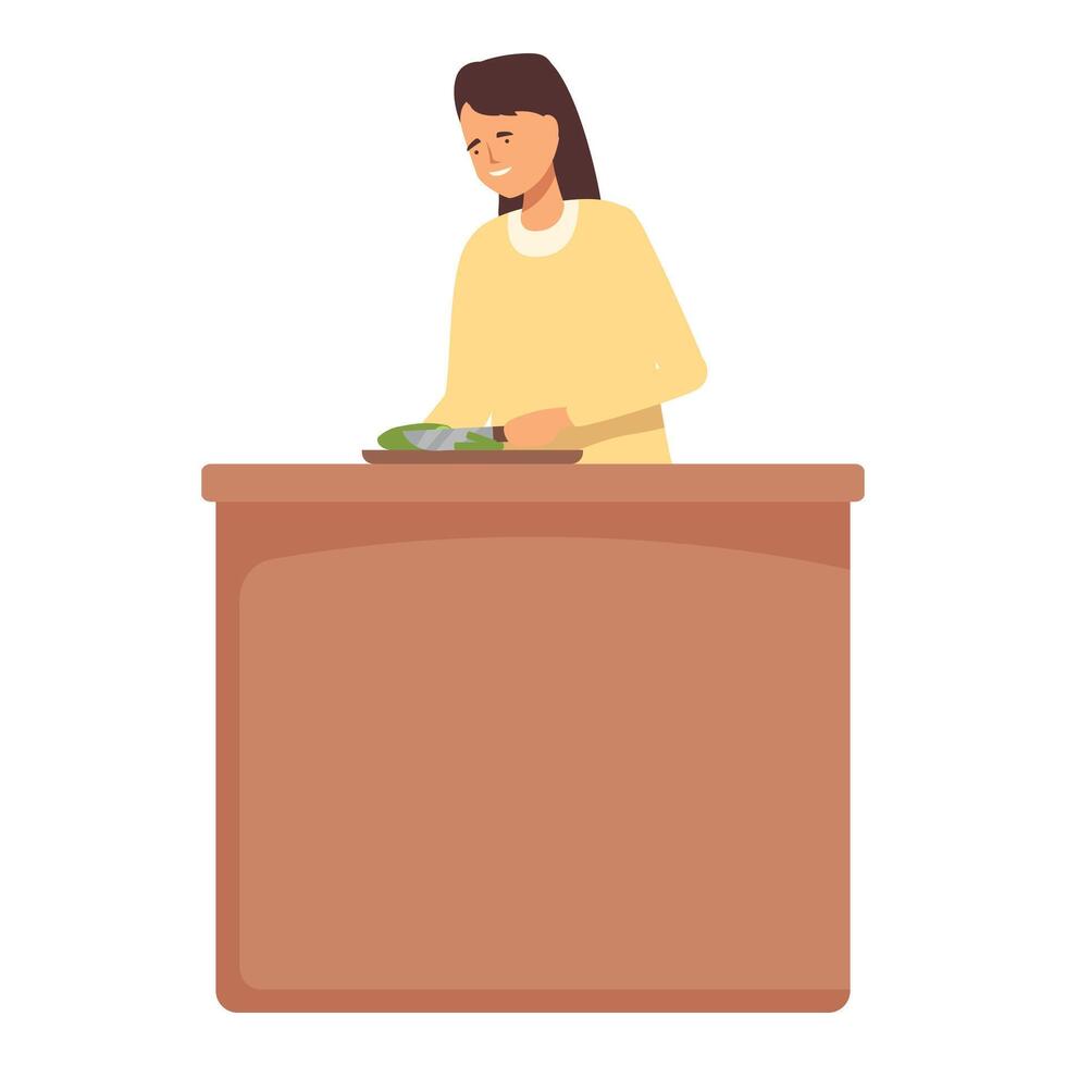 Mother preparing food at kitchen icon cartoon . Daily routine vector