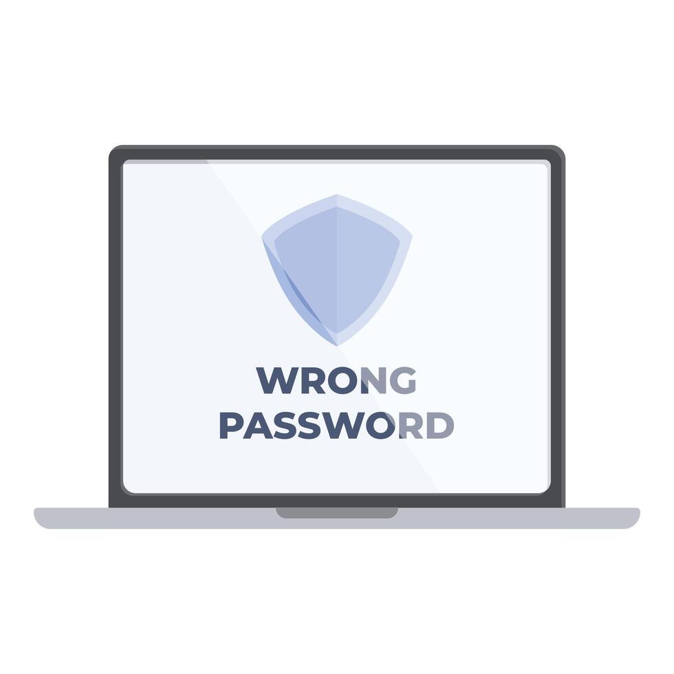 Laptop wrong password icon cartoon . Protected firewall vector