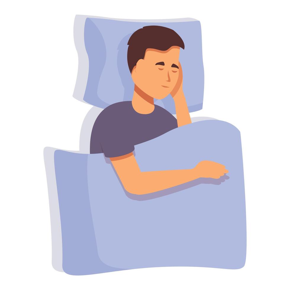 Calm sleepy boy icon cartoon . Blanket and pillow vector