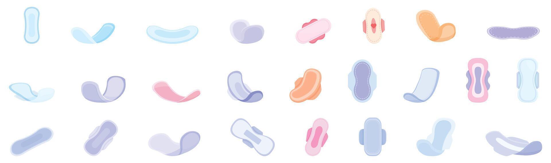 Sanitary napkins icons set cartoon . Package feminine vector