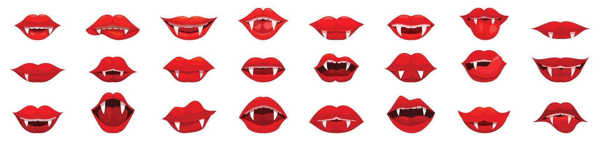 Vampire mouth icons set cartoon . Woman lips vector