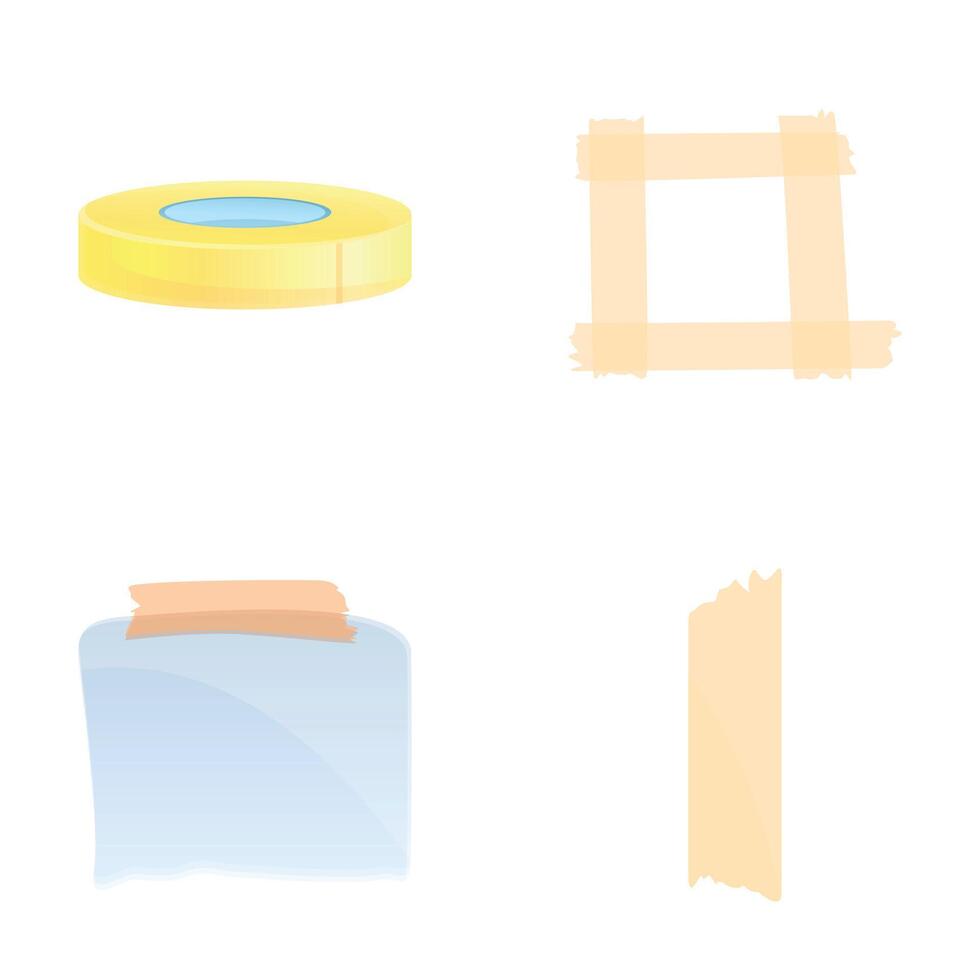 Adhesive tape icons set cartoon . Various type of tape vector