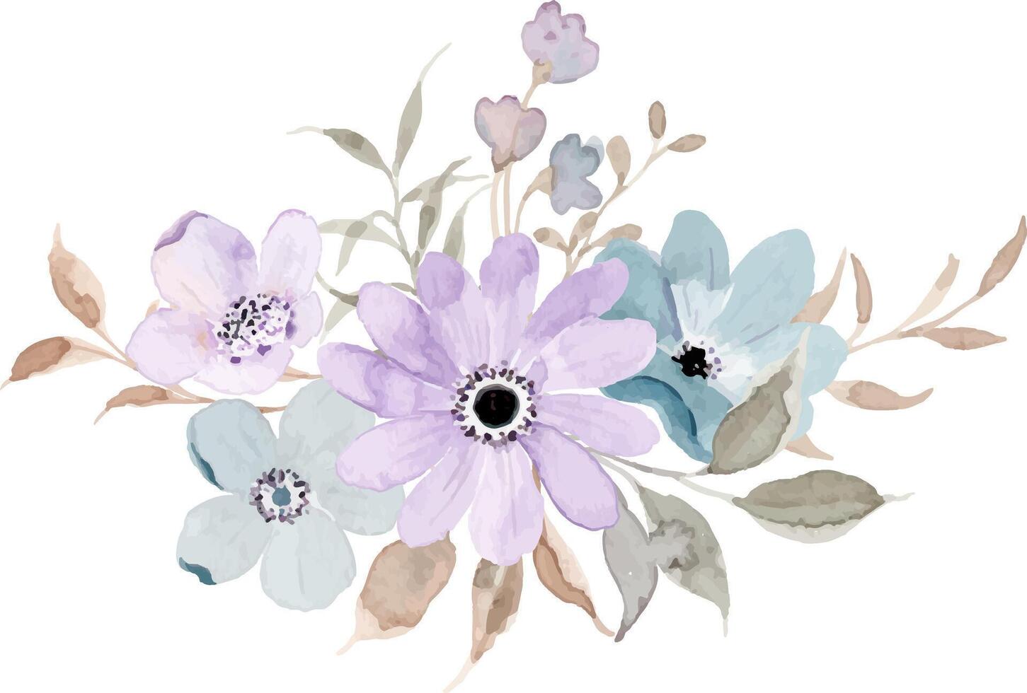 Purple blue floral watercolor bouquet vector