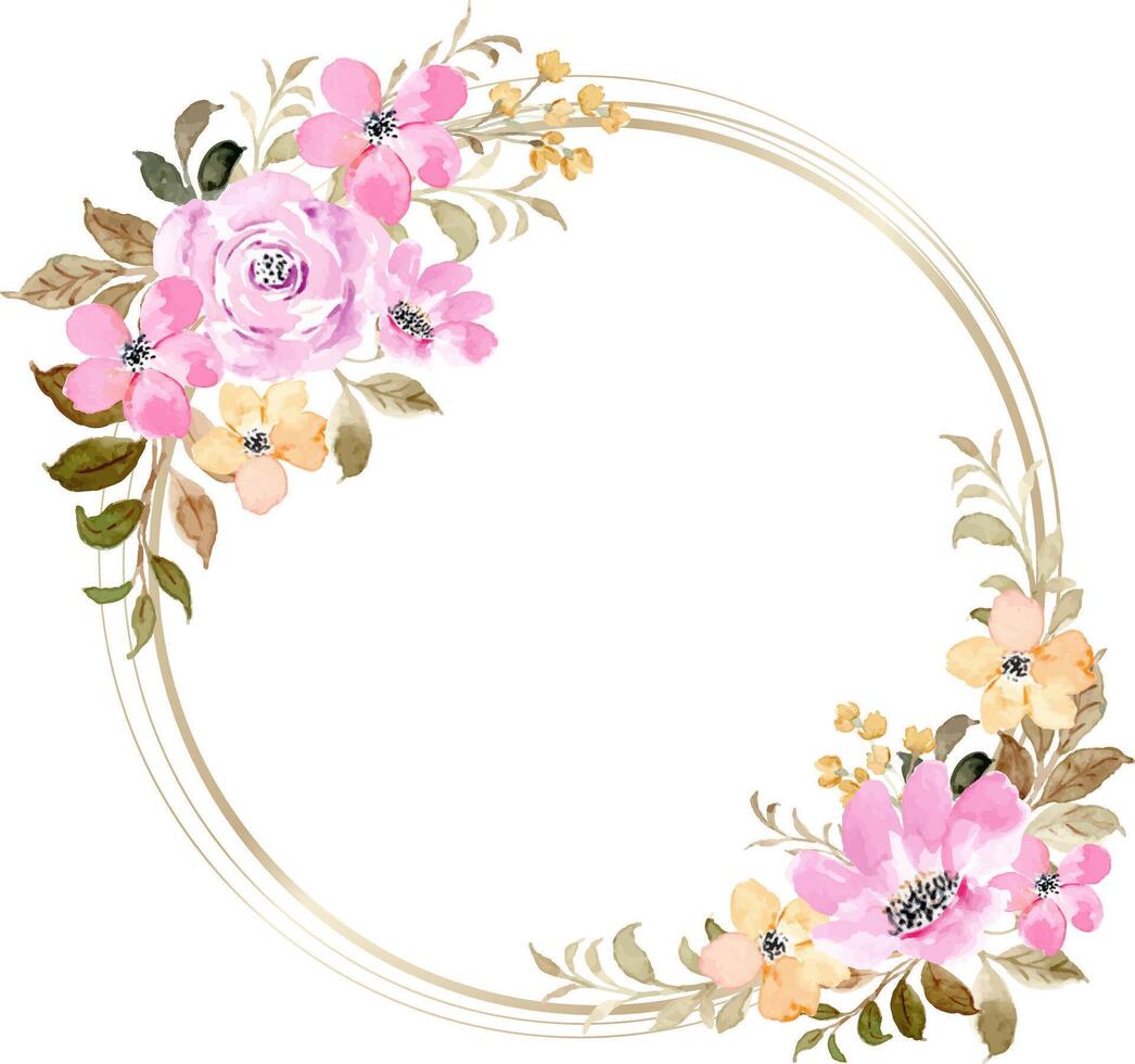 Pink yellow floral watercolor wreath with circles vector