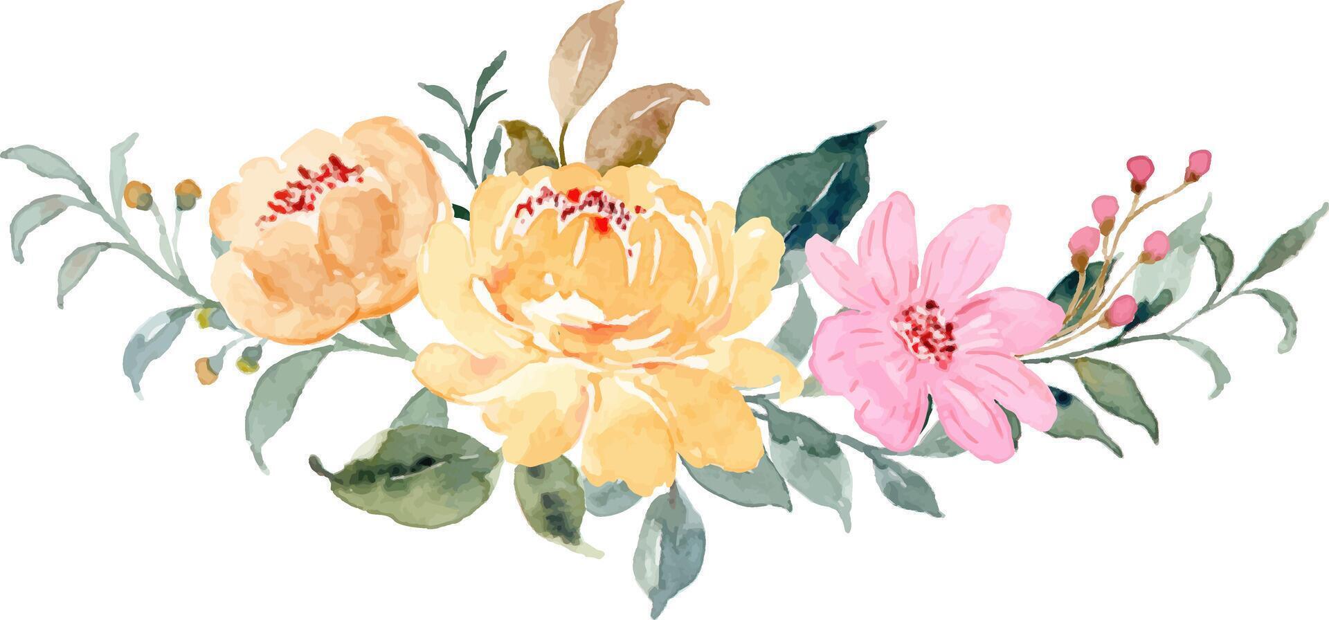 Yellow pink floral watercolor bouquet vector