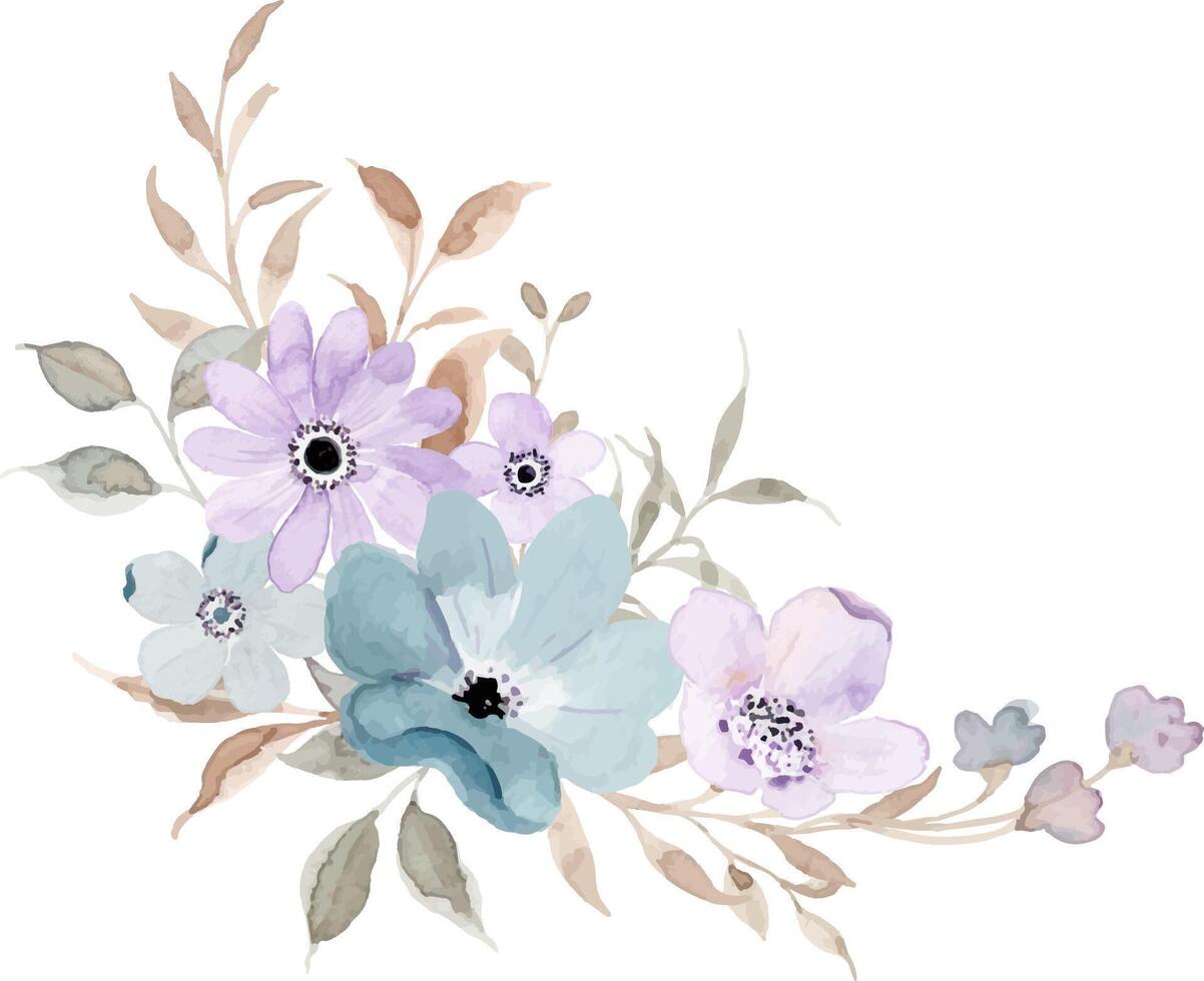 Purple blue floral watercolor bouquet vector