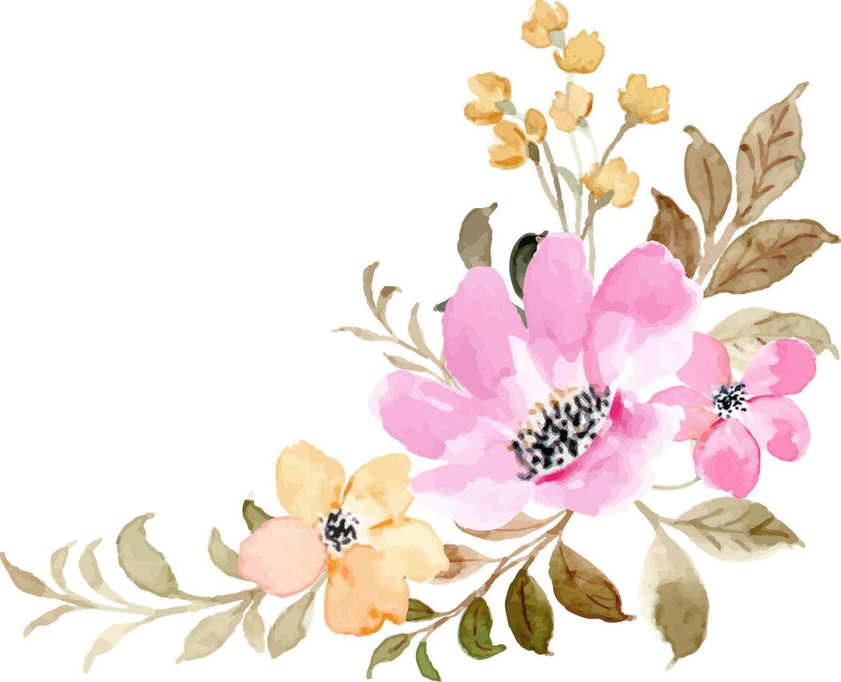 Pink yellow floral watercolor bouquet vector