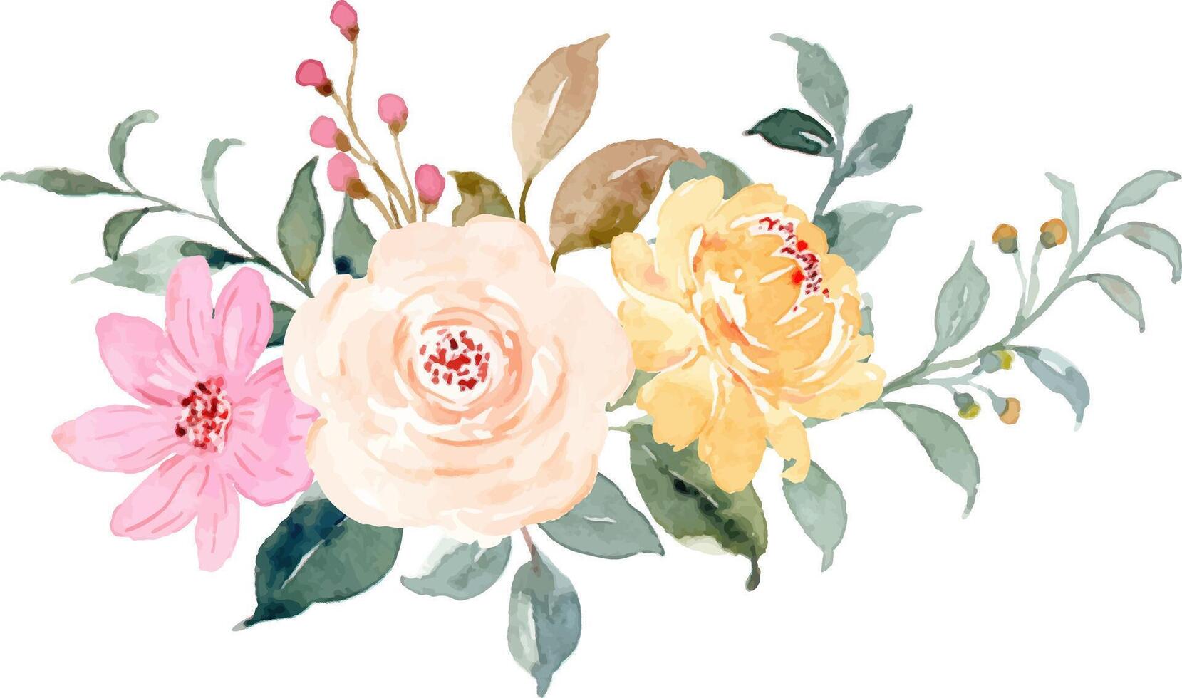 Yellow pink floral watercolor bouquet vector