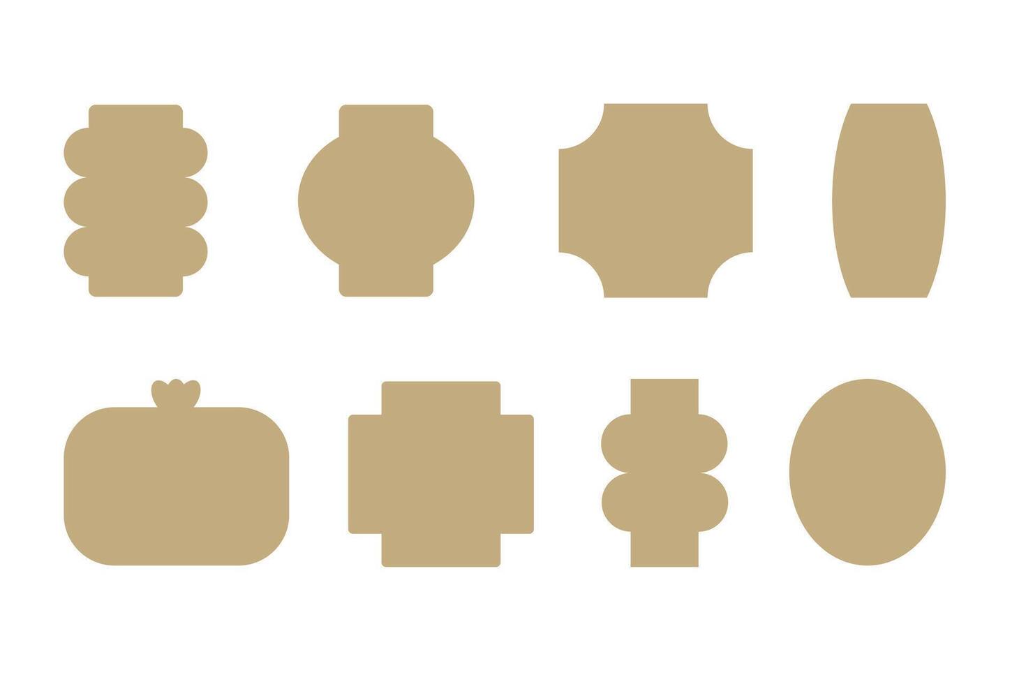 Shapes stickers in gold color hand drawn illustration on isolated background. Simple elegant Frames for notes, design. Border and decorative abstract elements, geometric template for icon, sign vector