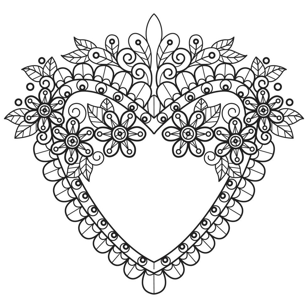 Cute flower and heart frame hand drawn for adult coloring book vector