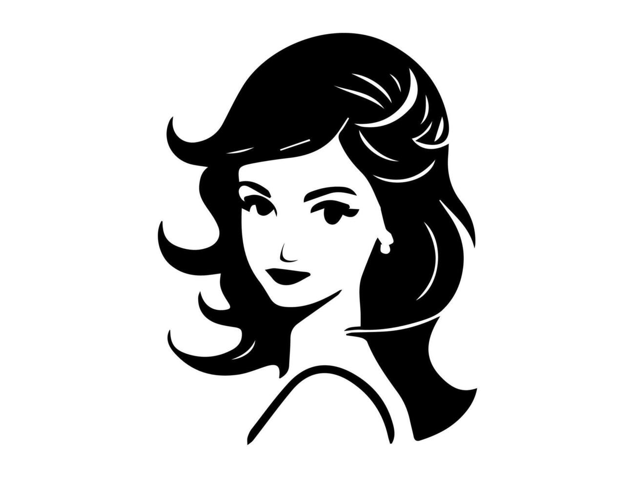 An enigmatic black and white silhouette of a girl with flowing hair vector