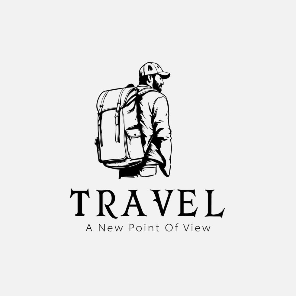 Traveler minimalist logo with a smart man vector