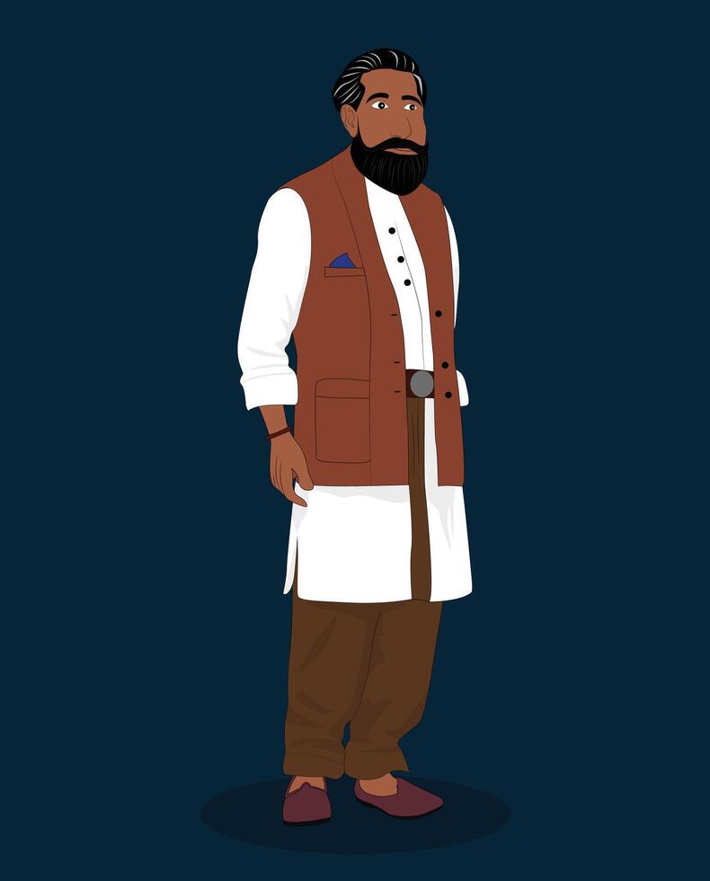 A Indian man three quarter view cartoon character design vector