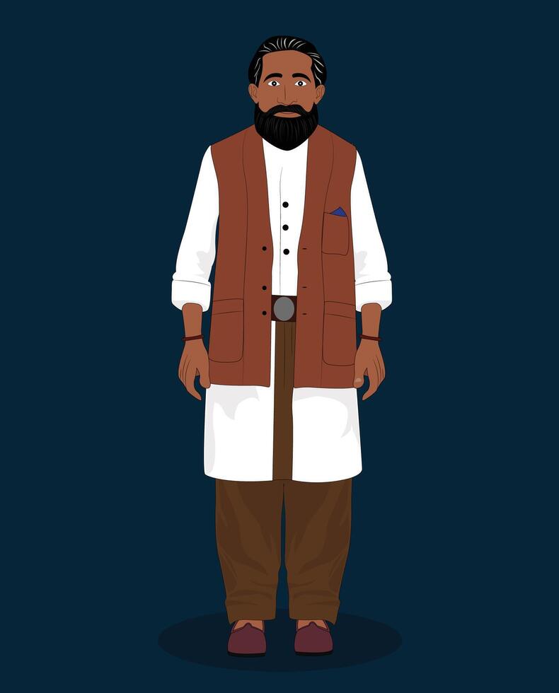 A Indian man front view cartoon character design vector