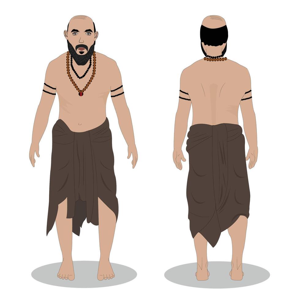 A indian hindu man front and back view cartoon character design vector