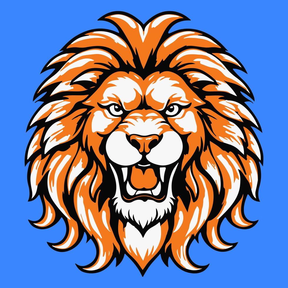 Isolated Lion Head on Blue Background. Wildlife Animal template vector