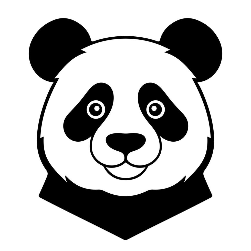Black and White Cute Panda Head isolated silhouette, logo, mascot vector