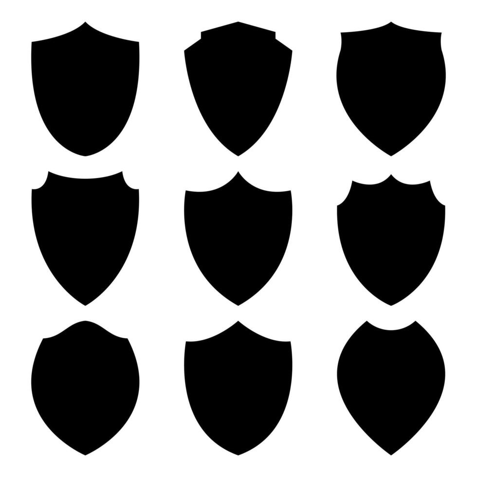 9 Black Isolated Shields Silhouettes template vector