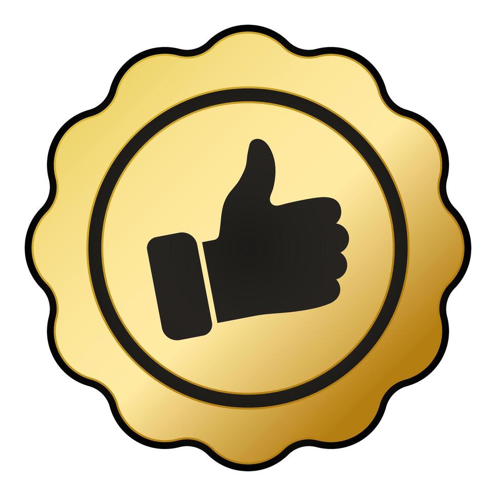 Gold and Black Recommended isolated stamp, logo, sticker with Thumb Up icon vector