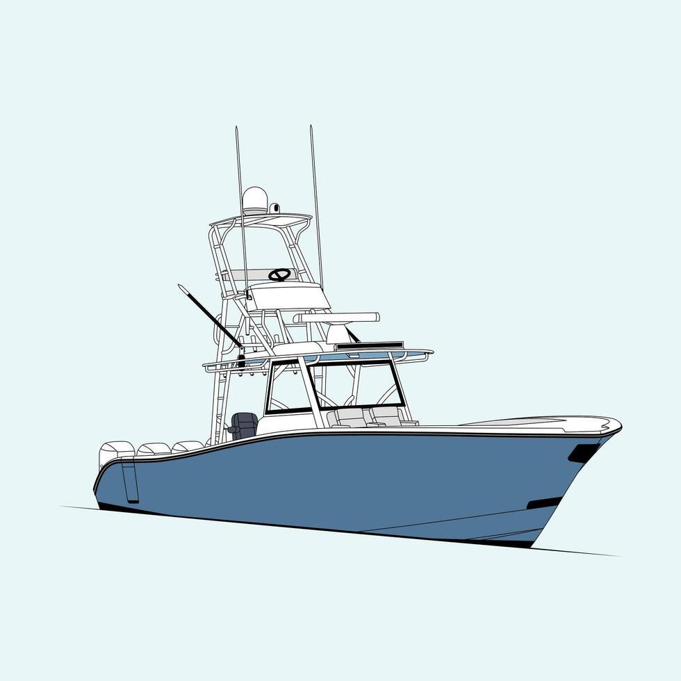 High quality front view fishing boat line-art and illustration, Which printable on various materials. vector