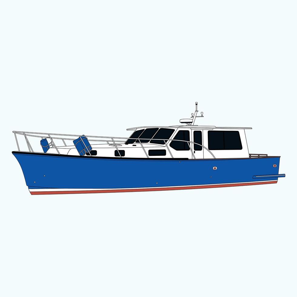 Luxury boat line art and illustration. vector