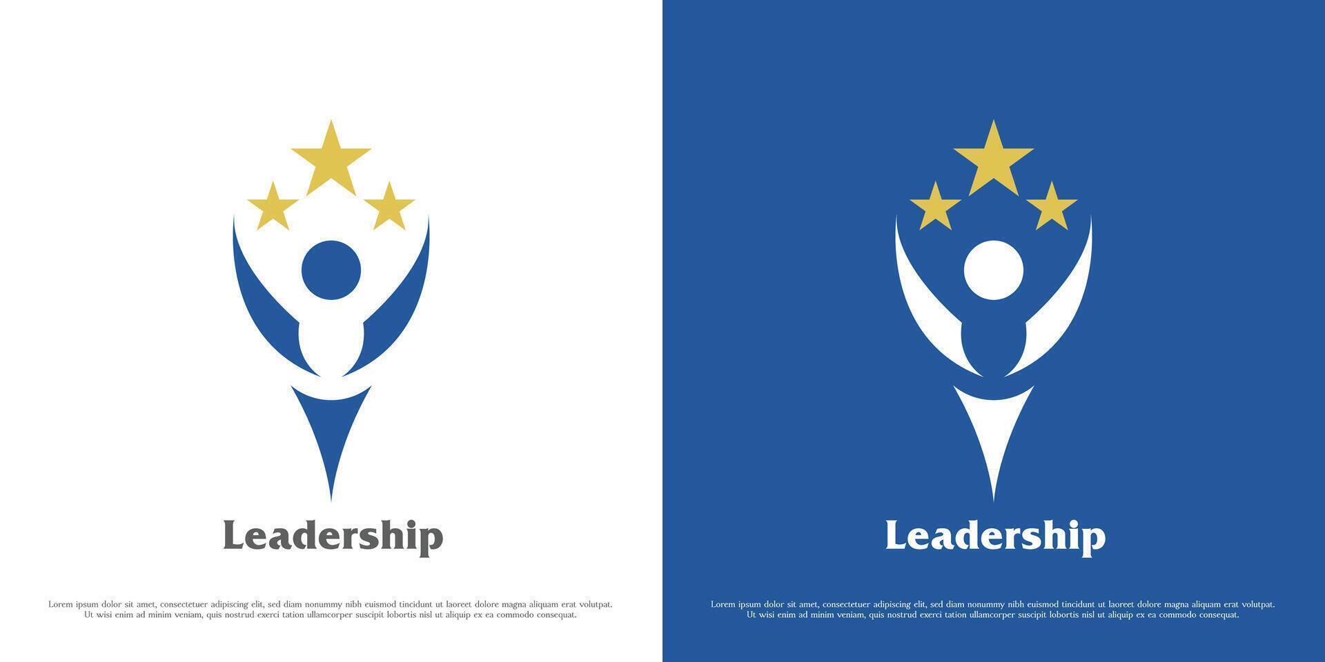 Work leadership logo design illustration. Silhouettes people person worker boss supervisor manager founder success employer company office staff. Star business simple minimal abstract icon symbol. vector