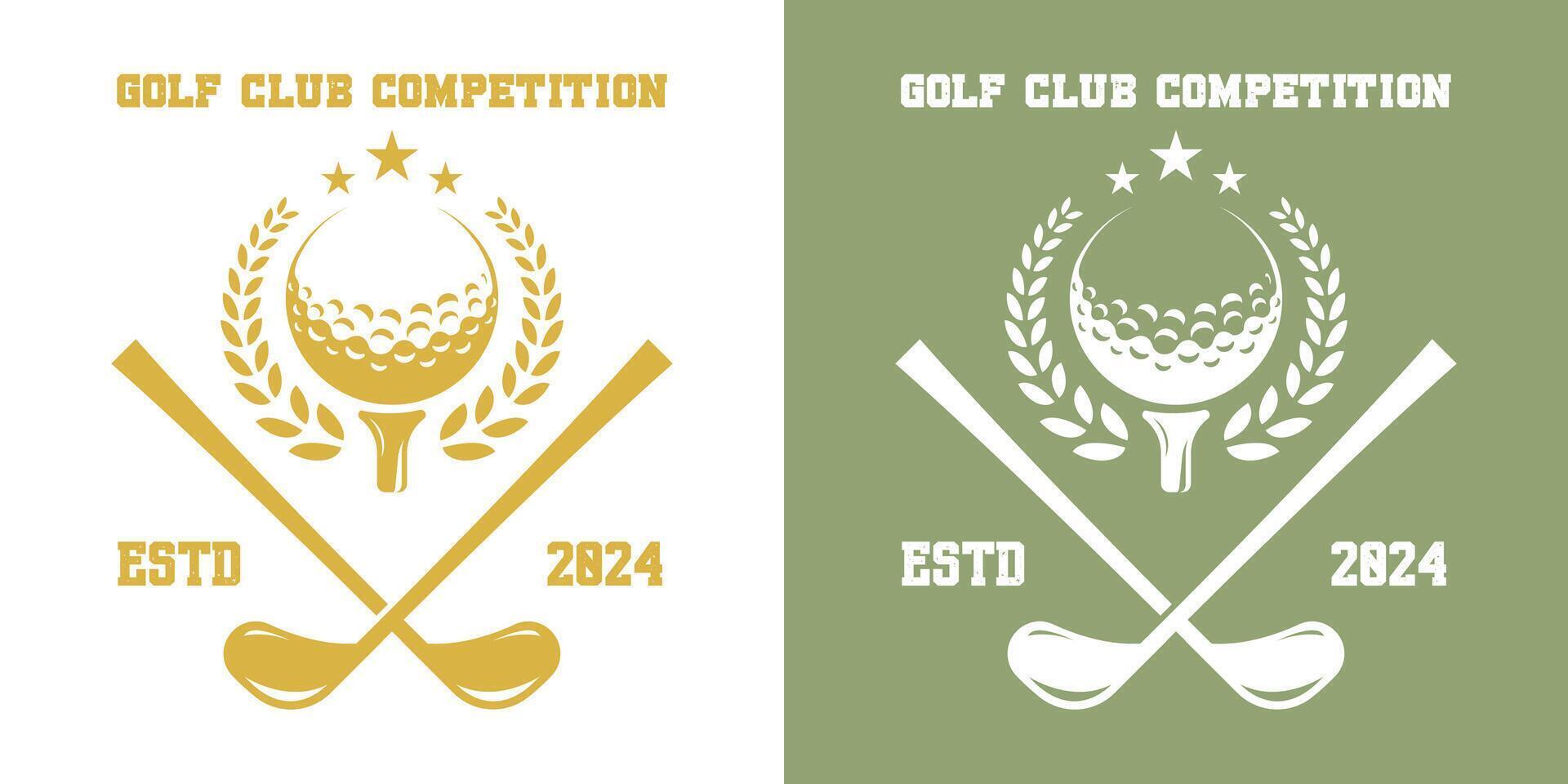 Golf club emblem logo icon illustration. Silhouettes of sports teams golf competition championship arena match win tournament. Simple minimal vintage old classic design symbol ball ribbon leaf stamp. vector