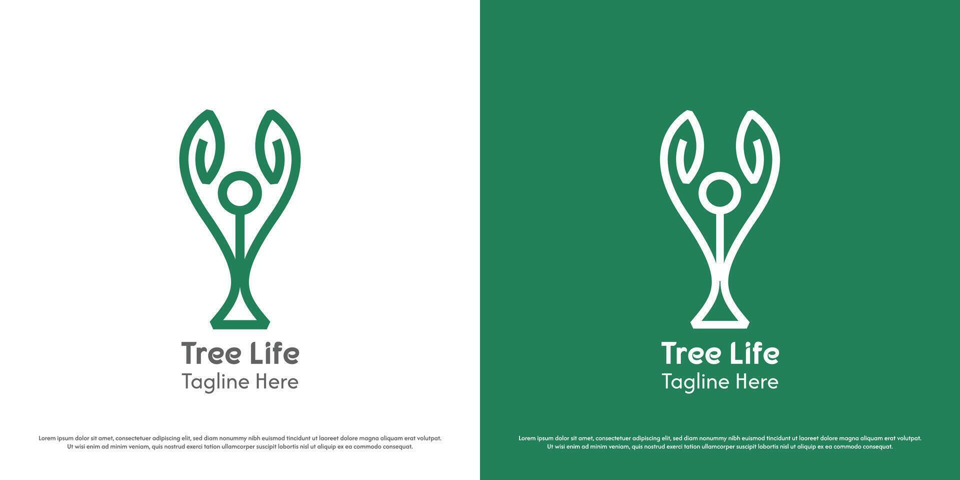 Tree life logo design illustration. Linear silhouette green nature plant flower petal grow seed leaf leaves geometric abstract sprout eco botany bio fresh. Modern minimalist simple icon symbol. vector