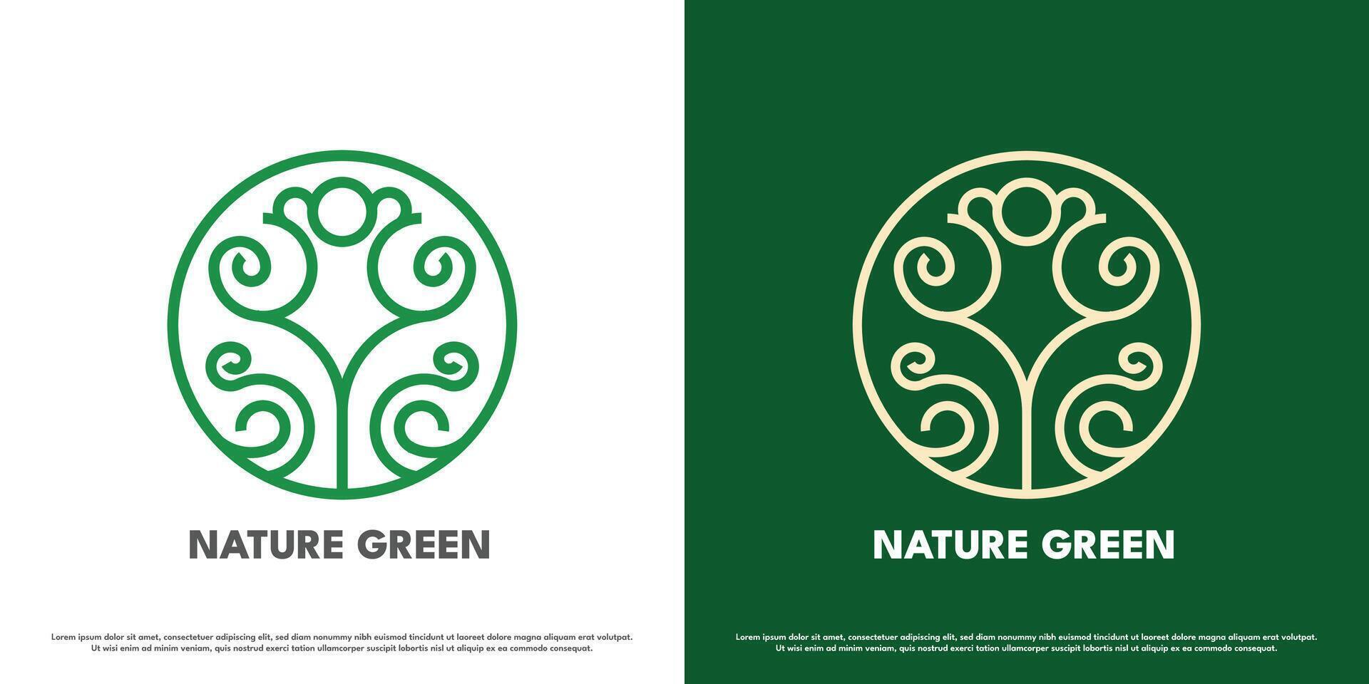 Circle tree logo design illustration. Silhouette of nature tree plant green leaf shady shade olive seed weed sprout circle growth eco bio leaf. Modern minimalist abstract geometric simple icon symbol. vector