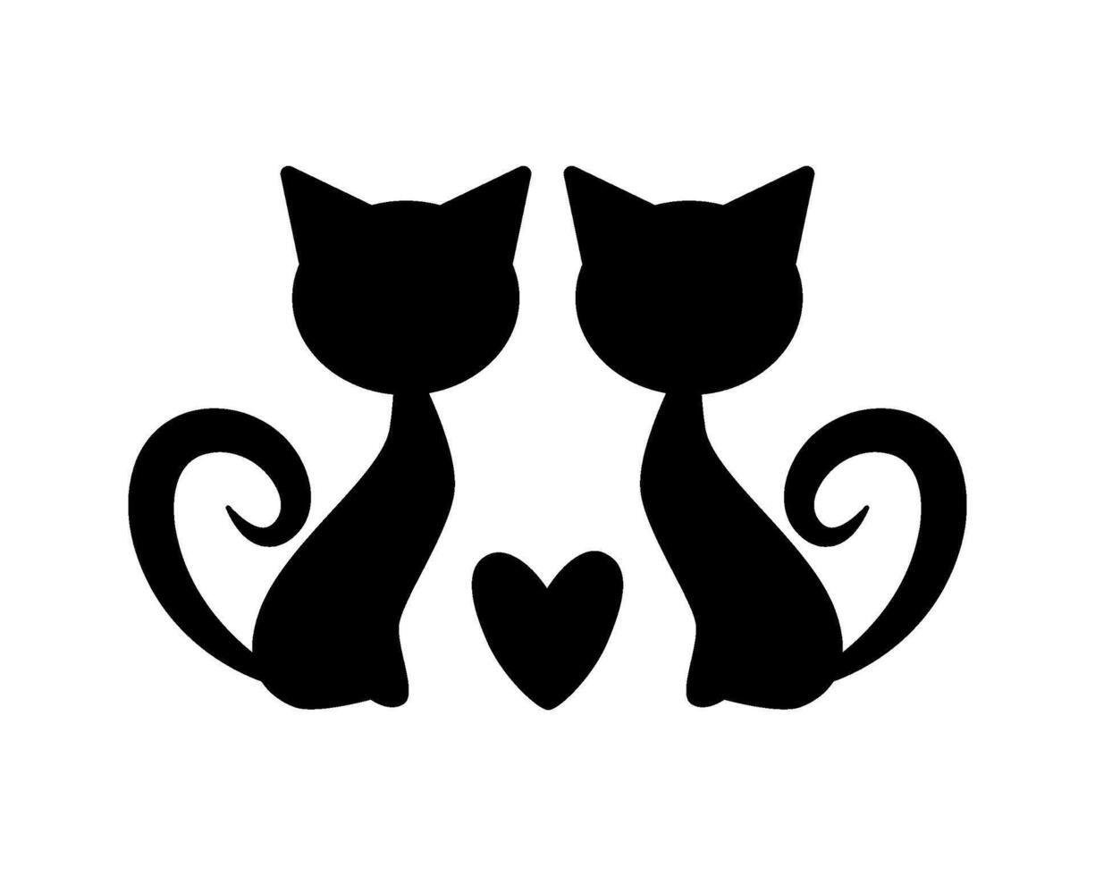 Cats in love silhouette. Heart silhouette. Isolated illustration for card design, interior sticker, background vector