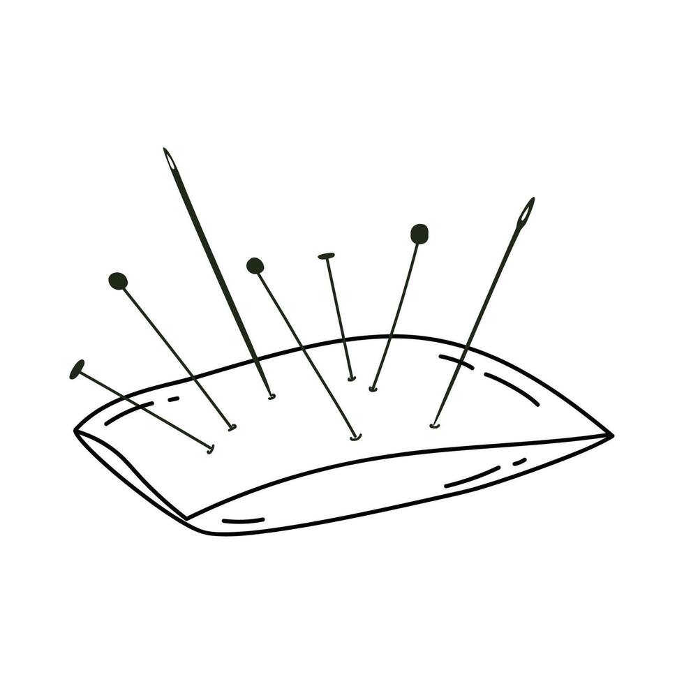 Monochrome image, soft pillow for pins and needles. Illustration in cartoon style on white background. vector