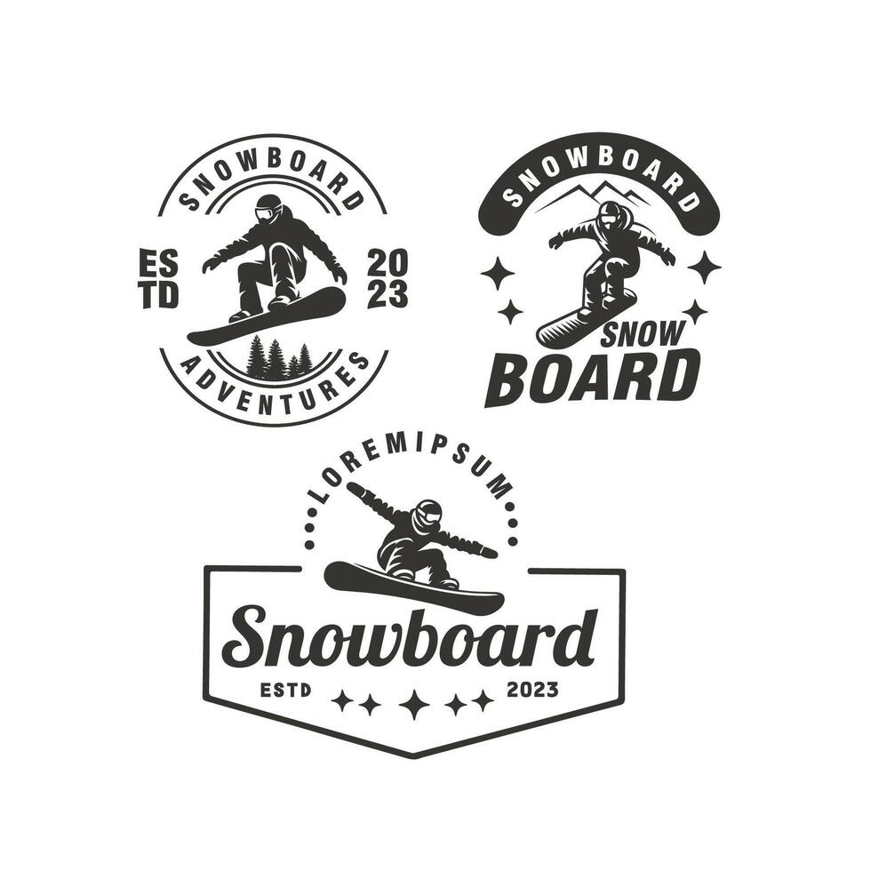 snowboarding vintage badge set label stamp emblem logo design template vector