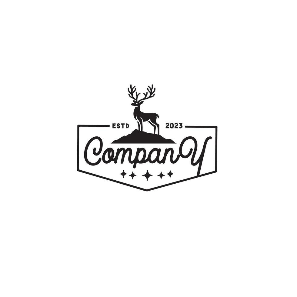 Deer Stood on The Hill vintage silhouette logo design template vector