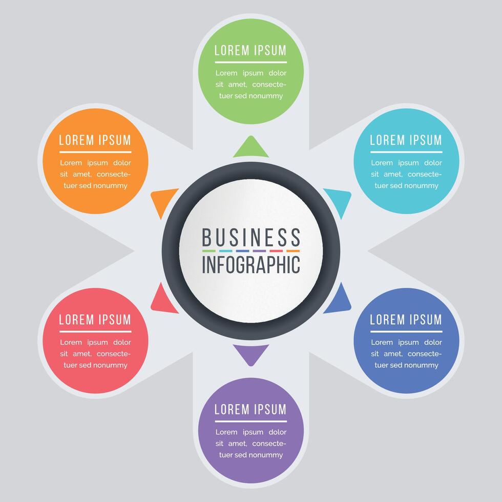 Infographic circle design 6 steps, objects, options or elements business information colorful vector